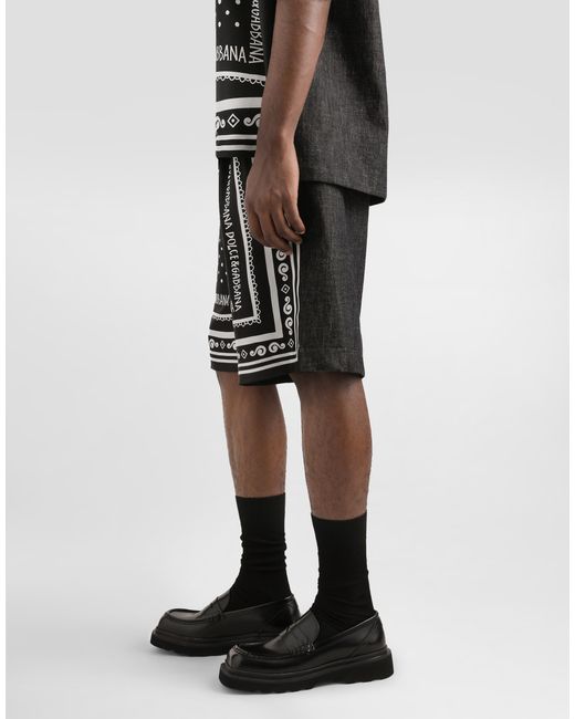 Dolce & Gabbana Black Printed Silk And Denim Shorts for men