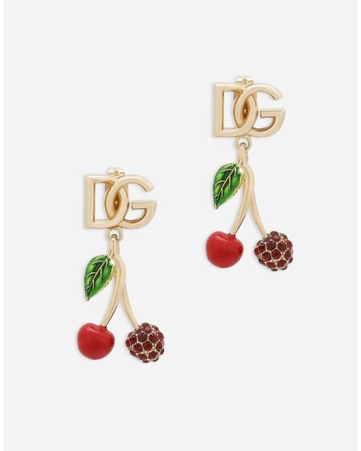 Dolce & Gabbana White Earrings With Cherries Charms And Dg Logo