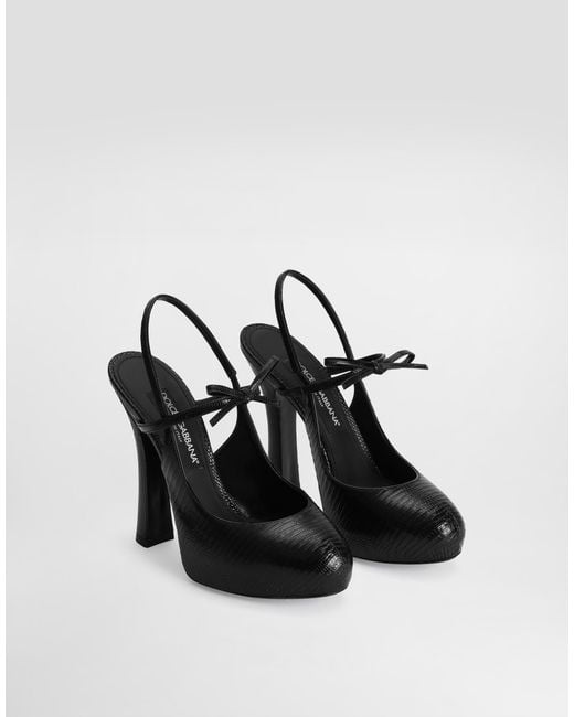 Dolce & Gabbana White Lizard Skin Slingbacks