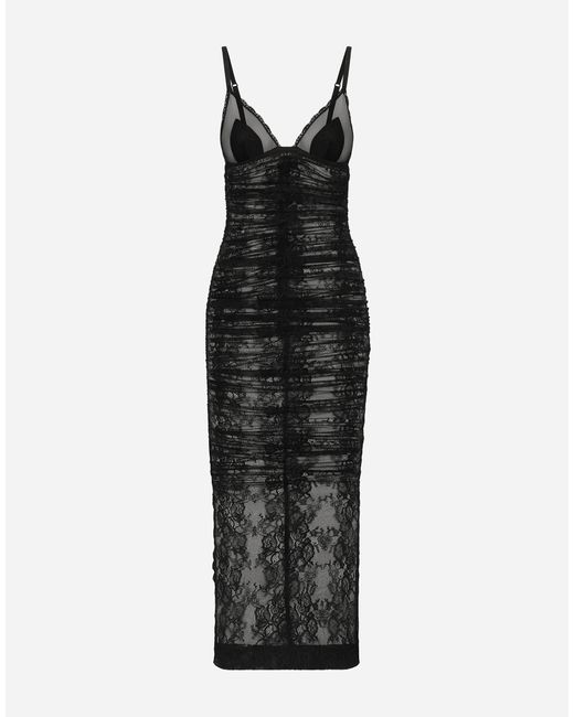 Dolce & Gabbana Women's Black Calf-Length Chantilly Lace Slip Dress