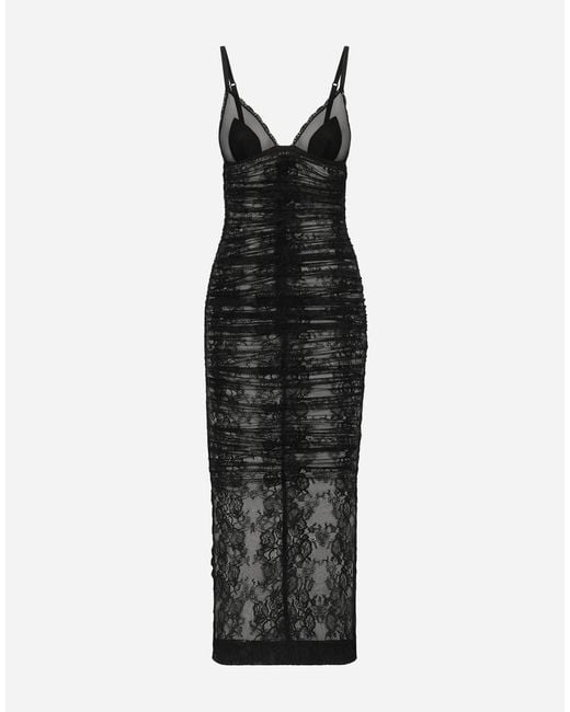 Dolce & Gabbana Black Calf-Length Chantilly Lace Slip Dress