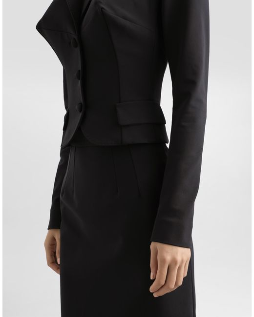 Dolce & Gabbana Black Technical Cady Calf-Length Pencil Skirt