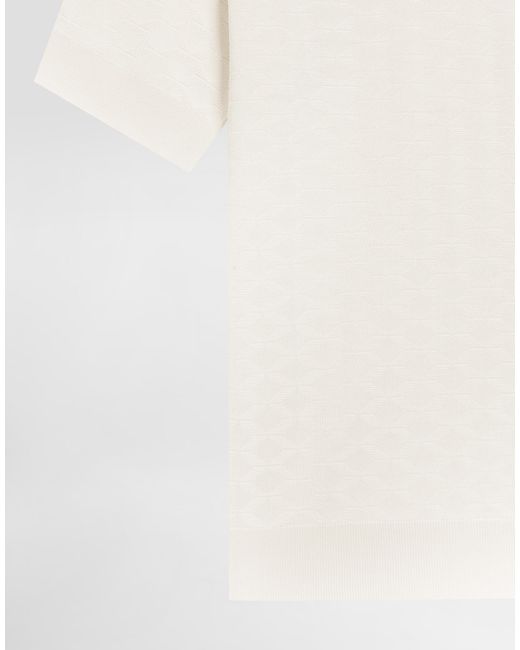 Dolce & Gabbana White Micro-Dot Stitch Silk Polo Shirt for men