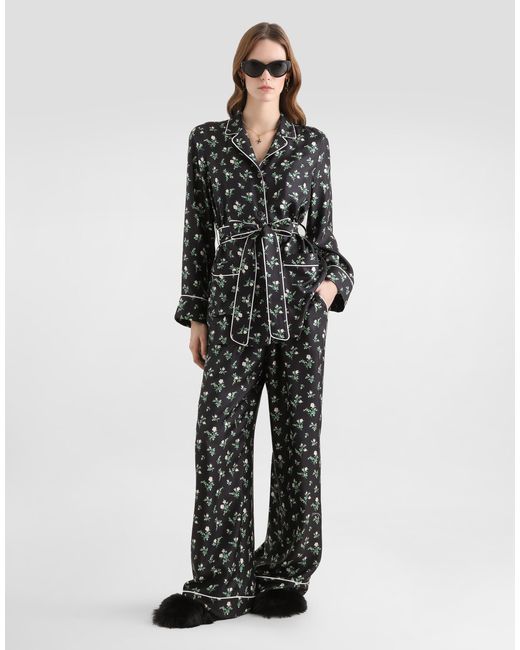 Dolce & Gabbana Multicolor Roses And Lilies Of The Valley-Print Twill Vanity Trousers