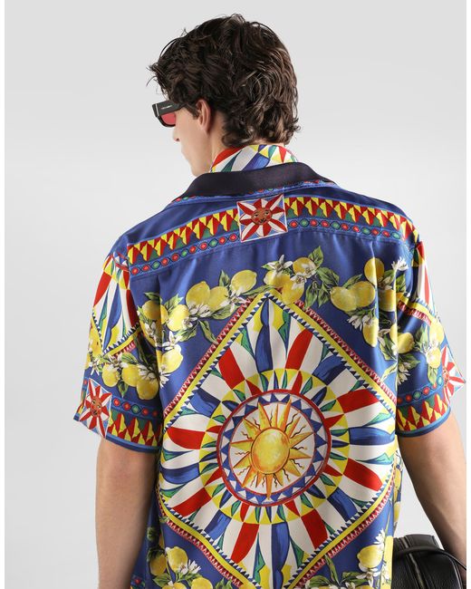 Dolce & Gabbana Blue Carretto-Print Hawaii Silk Twill Shirt for men