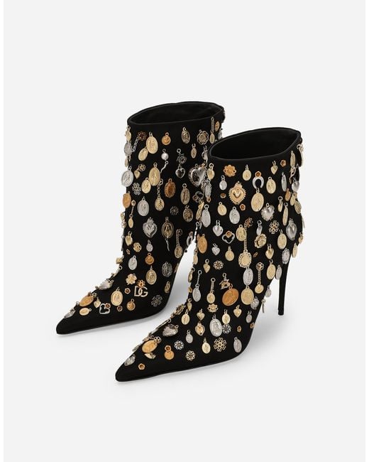 Dolce & Gabbana Black Satin And Embroidered Ankle Boots