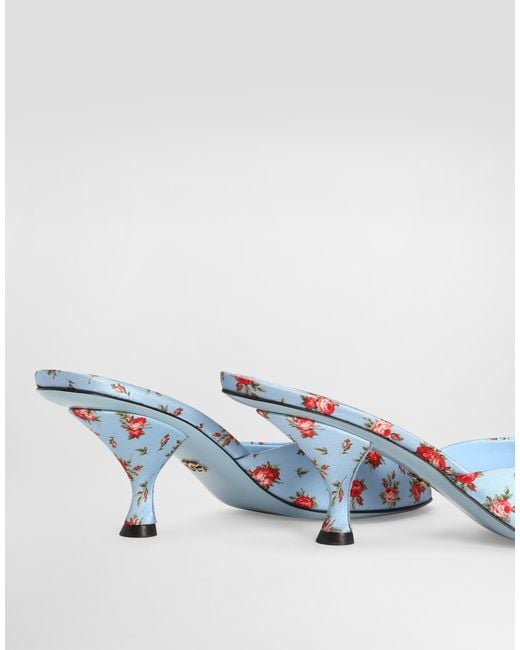 Dolce & Gabbana White Keira Satin Mules With Little Roses Print