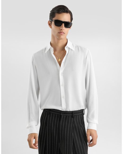 Dolce & Gabbana White Silk Crêpe De Chine Martini Shirt for men