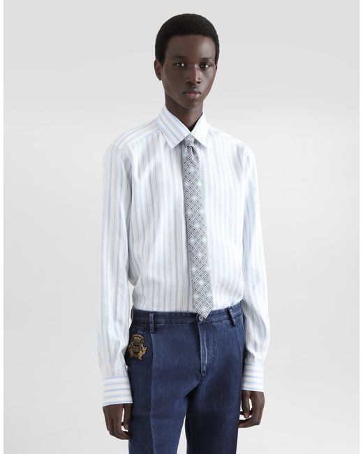 Dolce & Gabbana White Striped Cotton Shirt for men