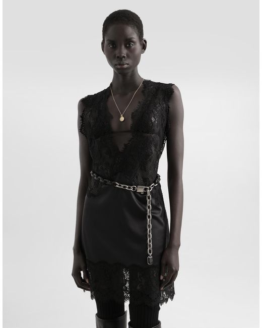 Dolce & Gabbana Black Short Dress With Lace