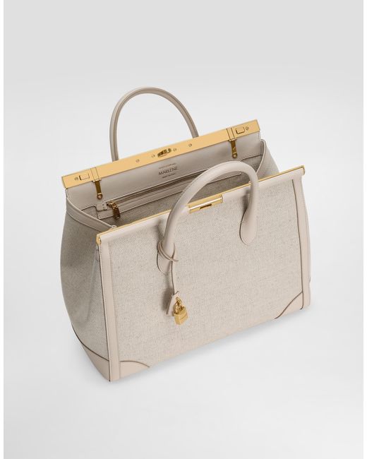 Dolce & Gabbana Natural Marlene Fabric And Calfskin Handbag