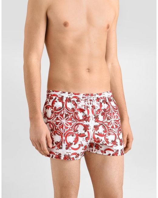 Dolce & Gabbana Red Majolica-Print Short Swim Boxer Shorts for men