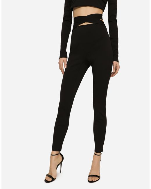 Dolce & Gabbana Black Viscose Pants With Strap Detail