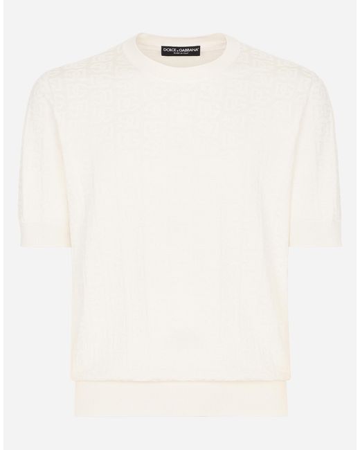 Jersey De Cuello Redondo En Jacquard De Seda Con Logotipo Dg Dolce & Gabbana de hombre de color Natural