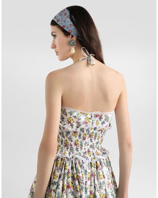 Dolce & Gabbana White Small Floral-Print Poplin Dress