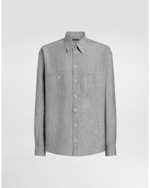 メンズ Dolce & Gabbana ウォッシュド リネンキャンバス シャツ Gray