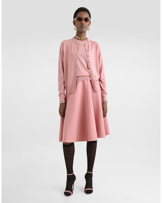 Dolce & Gabbana Pink Wool Cardigan With Dg Logo Embroidery