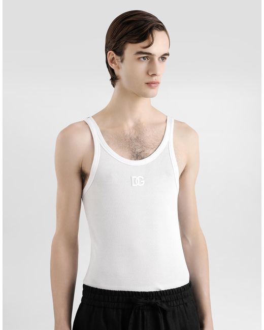 Débardeur En Coton À Broderie Dolce & Gabbana pour homme en coloris White