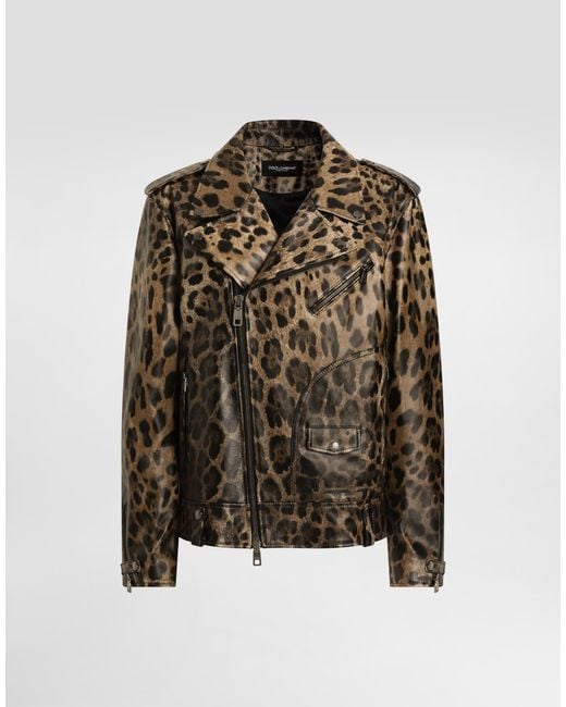Dolce & Gabbana Brown Leo- Leather Jacket