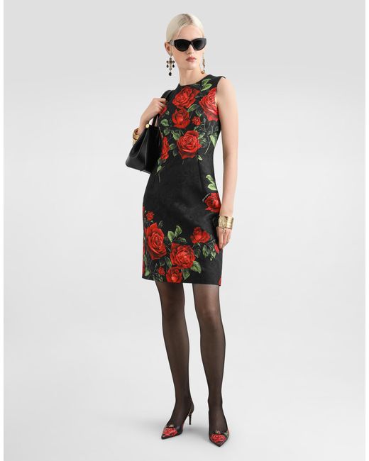 Robe En Brocart À Imprimé De Roses Dolce & Gabbana en coloris Red