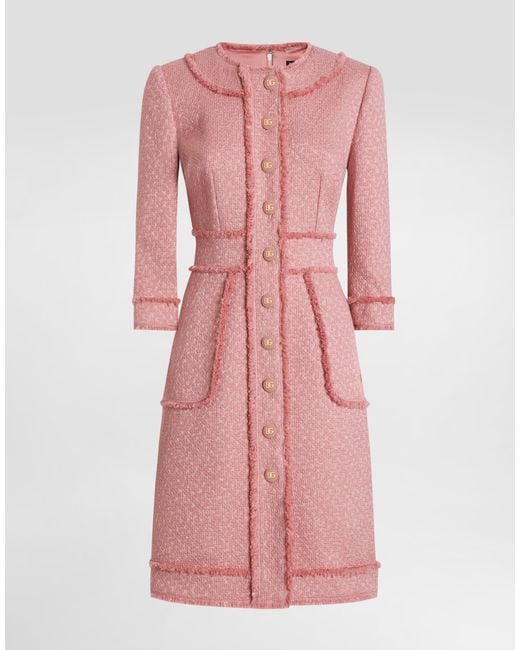 Dolce & Gabbana Pink Raschel Tweed A-Line Shirt Dress