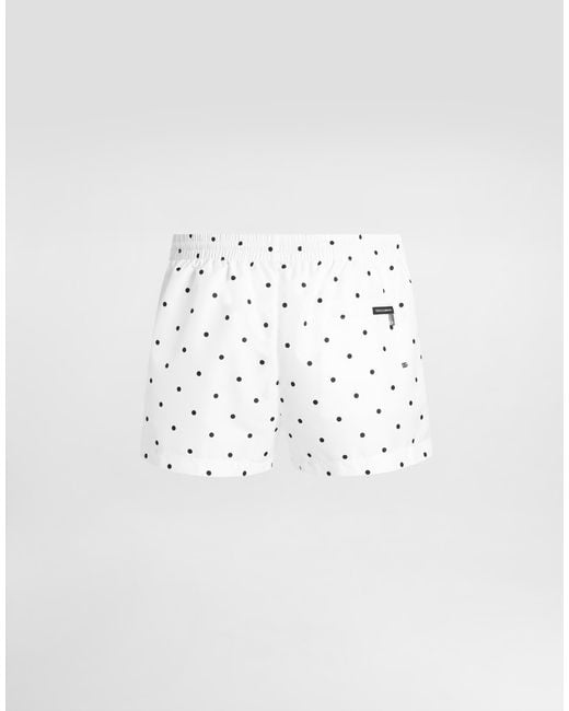 Dolce & Gabbana White Polka Dot-Print Short Swim Boxers for men
