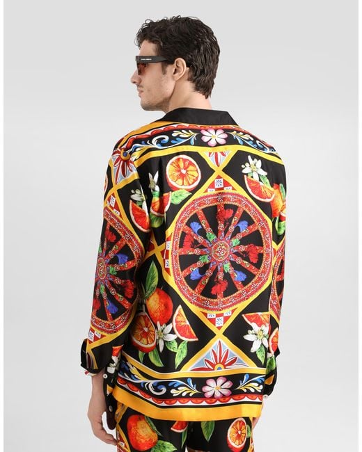 Dolce & Gabbana Black Carretto-Print Silk Twill Shirt for men