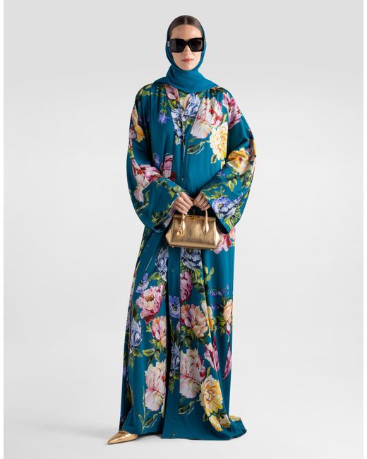 Dolce & Gabbana Blue Peony-Print Charmeuse Top