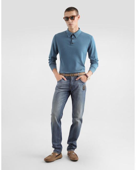 Dolce & Gabbana Blue Cashmere Polo Shirt for men