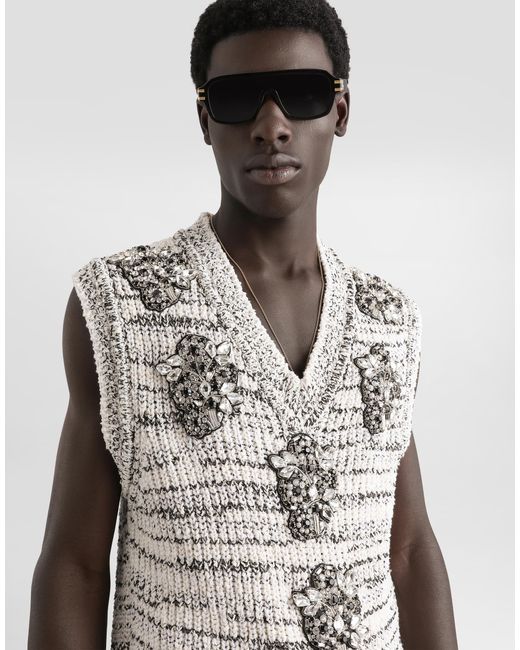 Dolce & Gabbana White Intarsia Pullover Vest for men