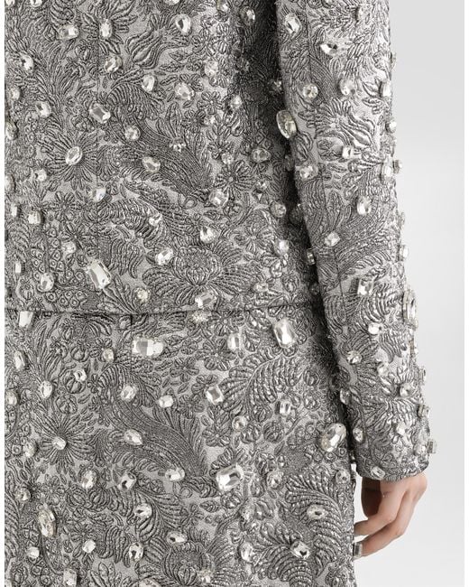 Dolce & Gabbana Gray Single-Breasted Embroidered Jacket With Stones