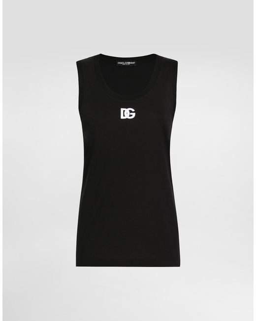 Dolce & Gabbana Black Oversize Jersey Tank Top With Dg Logo Embroidery