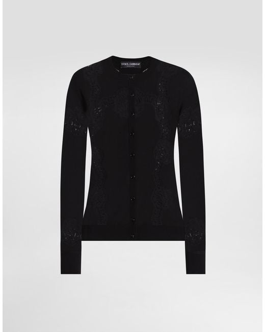Dolce & Gabbana Wool Cardigan With Lace Black