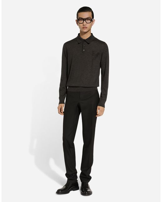 Dolce & Gabbana Langarm-Poloshirt Aus Kaschmir Mit Logostickerei in Black für Herren