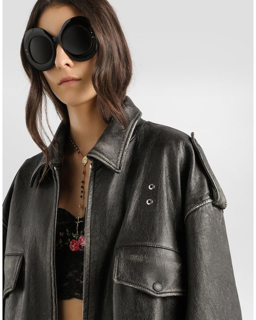 Dolce & Gabbana Black Vintage-Effect Leather Jacket