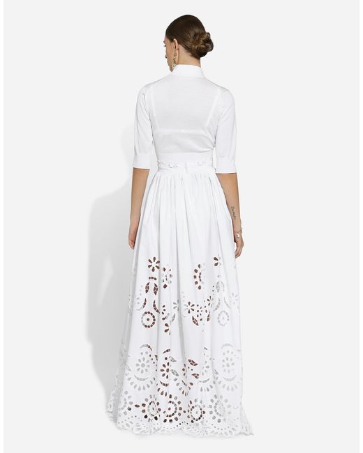 Dolce & Gabbana White Long Cotton Circle Skirt With Cut-Out Detailing