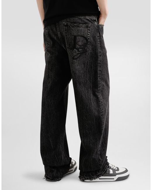 メンズ Dolce & Gabbana ロゴエンブロイダリー オーバーサイズ コットン ジーンズ Black