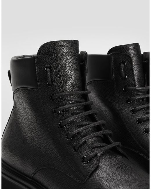 Dolce & Gabbana Black Leather Lace-Up Ankle Boots for men