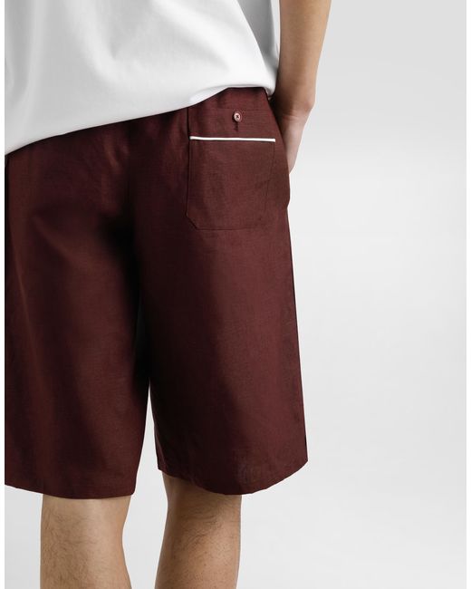 Dolce & Gabbana Red Linen Fabric Shorts for men
