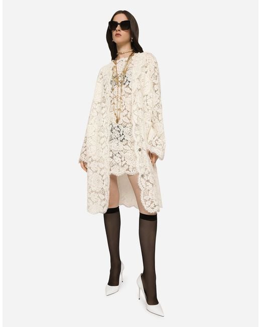 Dolce & Gabbana Natural Lace Dress With Floral Pattern