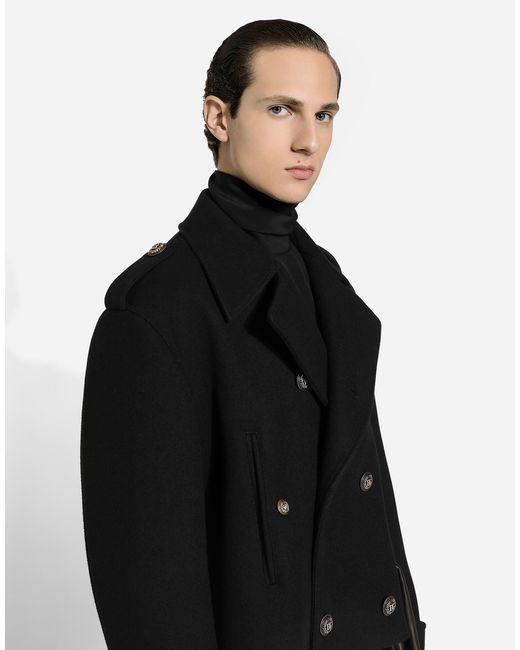 Dolce & Gabbana Black Short Wool Military-Style Coat for men