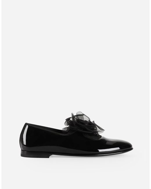 Dolce & Gabbana Black Patent Leather Slippers With Flower Appliqué for men