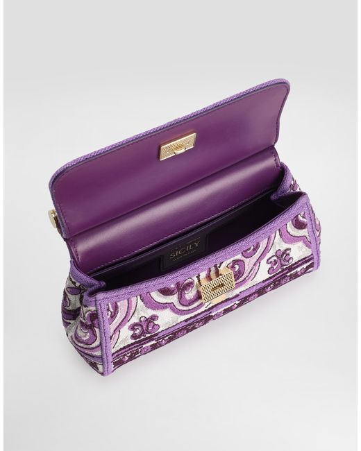 Dolce & Gabbana Purple Small Sicily Handbag With Majolica Embroidery
