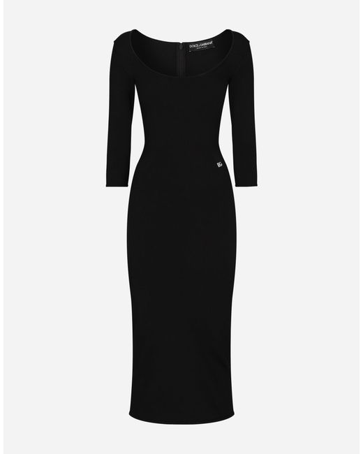 Dolce & Gabbana Black Logo-Embellished Knit Midi Dress