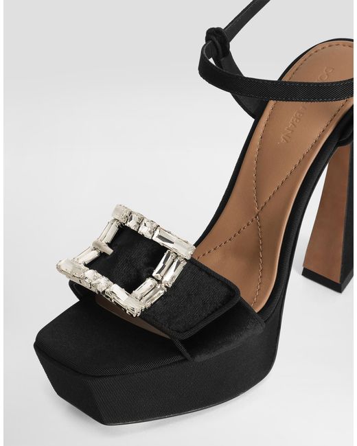 Dolce & Gabbana Black Velvet Platform Sandals With Bejeweled Buckle