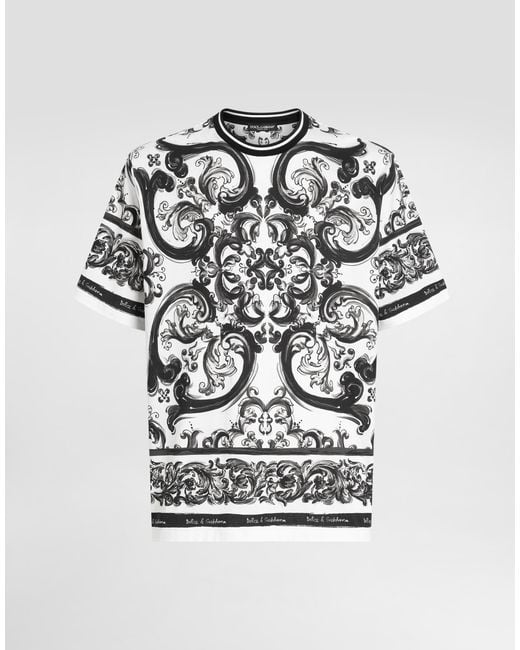 Camiseta De Manga Corta Con Estampado De Mayólica Dolce & Gabbana de hombre de color Multicolor