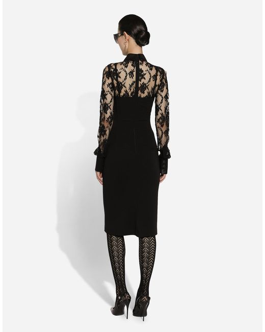 Dolce & Gabbana Black Calf-Length Jersey And Lace Dress With Corset Details