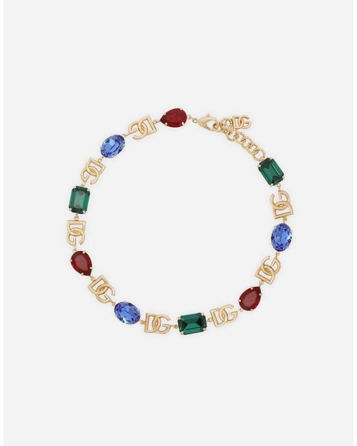 Dolce & Gabbana Necklace With Dg Logo And Multi-Colored Crystals Multicolor