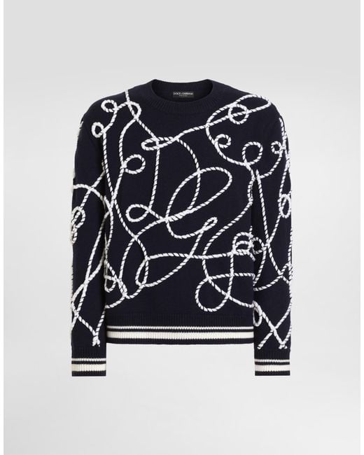 Dolce & Gabbana Blue Virgin Wool Pullover With Embroidery for men