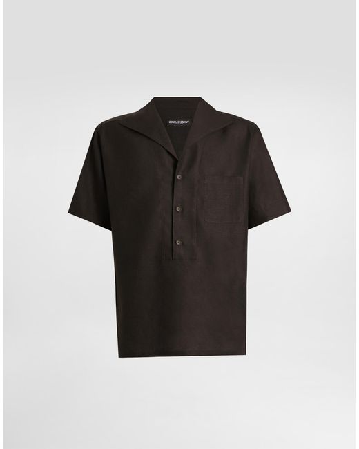 Dolce & Gabbana Black Three-Button Short-Sleeved Linen Shirt for men